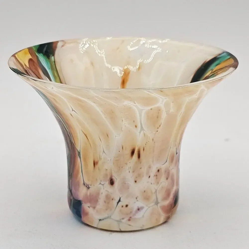 Hand Blown Art Glass Votive Holder Iridescent Decor